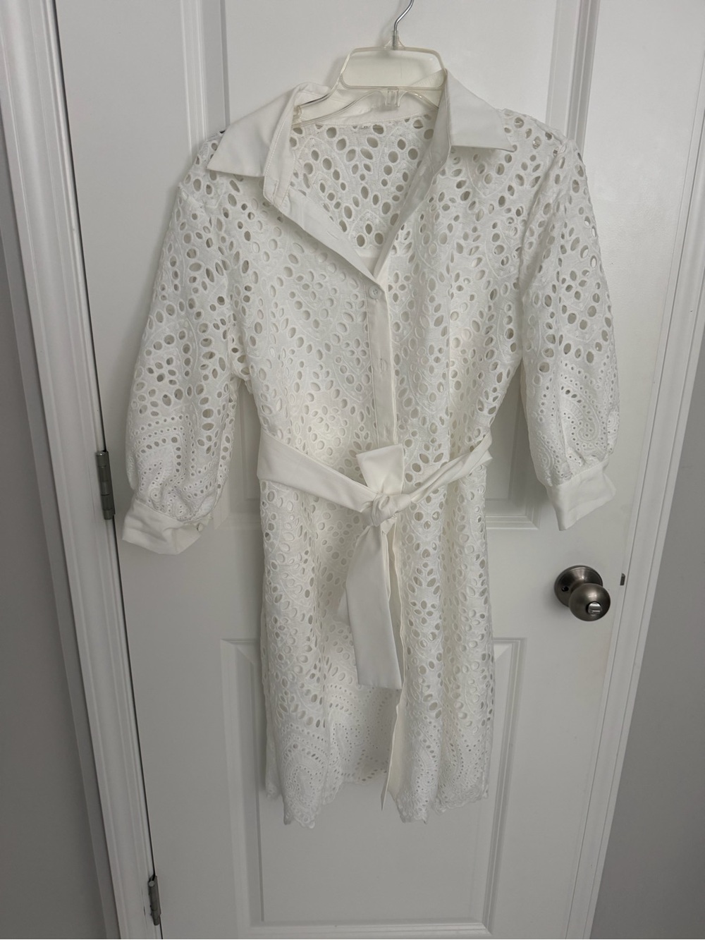 Chicwish White Eyelet Shirt Dress with Tie Belt